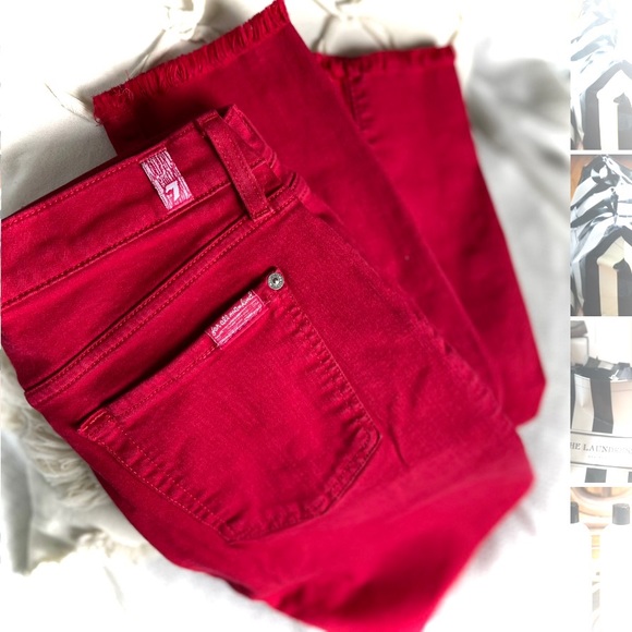 7 FOR ALL MANKIND | 28 | Frayed Hem Cigarette Skinny Cotton High Cropped Jeans - Picture 4 of 15